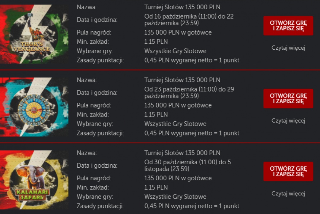 Sprawdź harmonogram turniejów z pulą 135 000 pln w kasynie betsafe